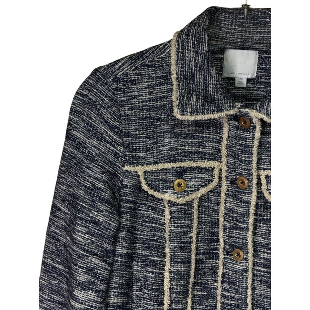 Anthropologie Ett:Twa Blue Tweed Trucker Jacket – XS – Textured Trim - Picture 13 of 16